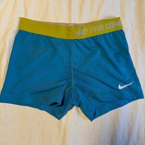 Nike Dri-Fit Pro-Comabt Blue and Green Neon Spandex Shorts M